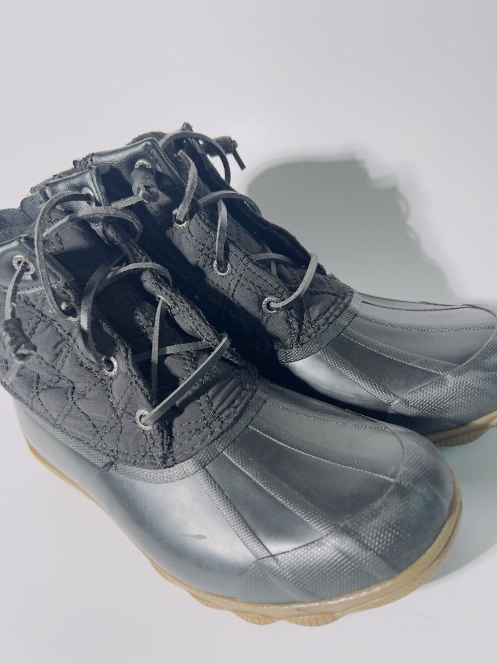 Womens 7 M Sperry Saltwater Quilted Duck Boots Black Waterproof Lace-Up Side Zip - Picture 9 of 15
